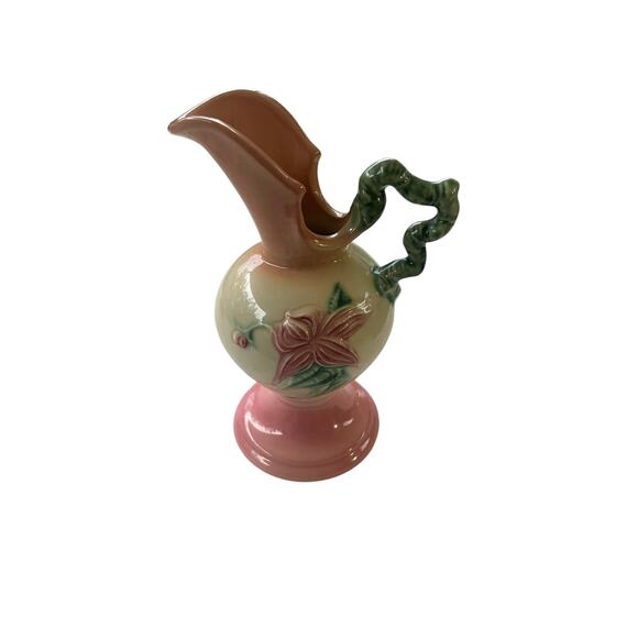 Vintage Hull Pottery Pitcher Vase W6 Woodland Ewer 1950's Pink Green Twig Handle - Picture 1 of 4